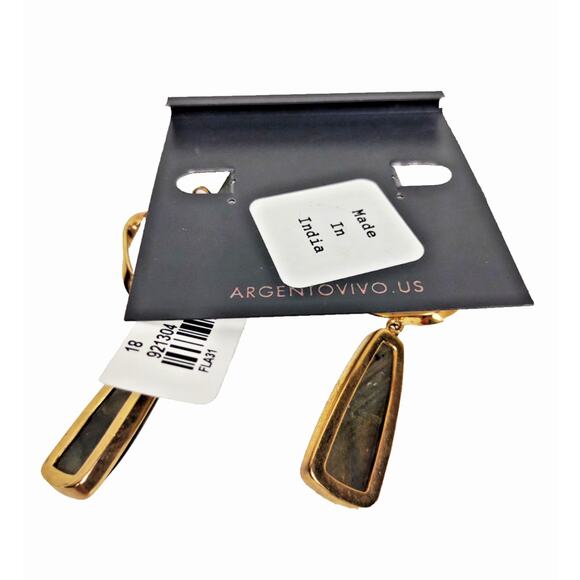 Argento Vivo Twisted Hoop Labradorite Dangle Drop Earrings Brass 18K Gold Plated - Picture 3 of 6